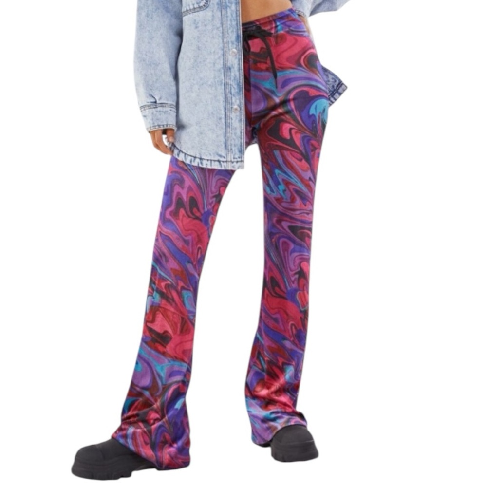 Festival Artsy Velvet High Waist Flared Leg Pants SZ S
